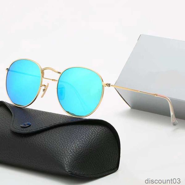 

classic round sunglasses brand designer uv400 eyewear metal gold frame sun glasses men women mirror glass lens with box, White;black