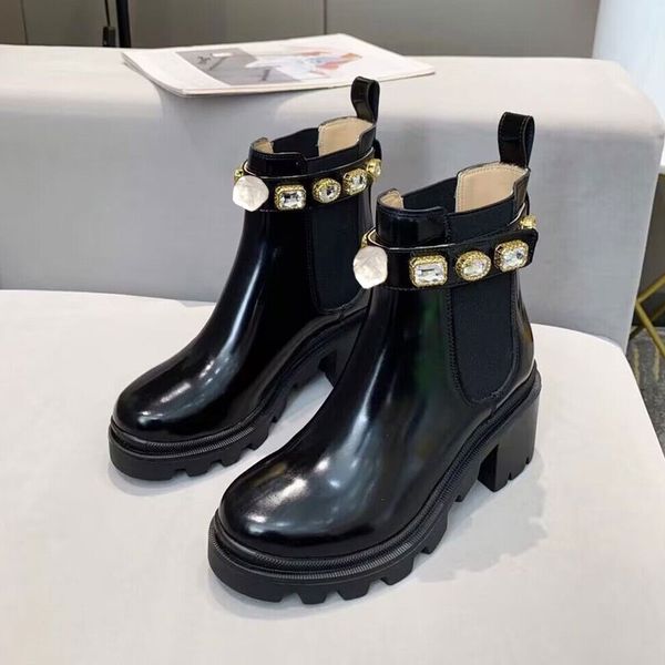 

spring and autumn women fashion short boots leather metal decoration electric embroidery ankle boots designer comfortable classic simple rhi, Black