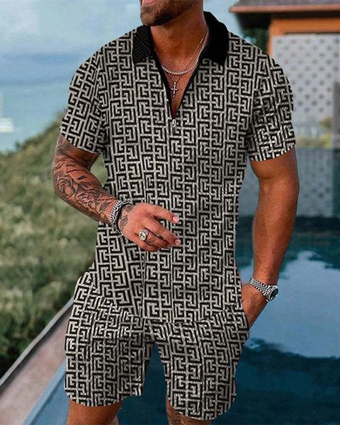 

men's tracksuits fashion summer sets polo t shirt shorts men tracksuit luxury brand social shirts 3d print casual turndown collar man c, Gray