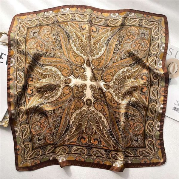 

vintage printed scarf ladies square paisley pattern imitation silk thin sunblock shawl style, Blue;gray