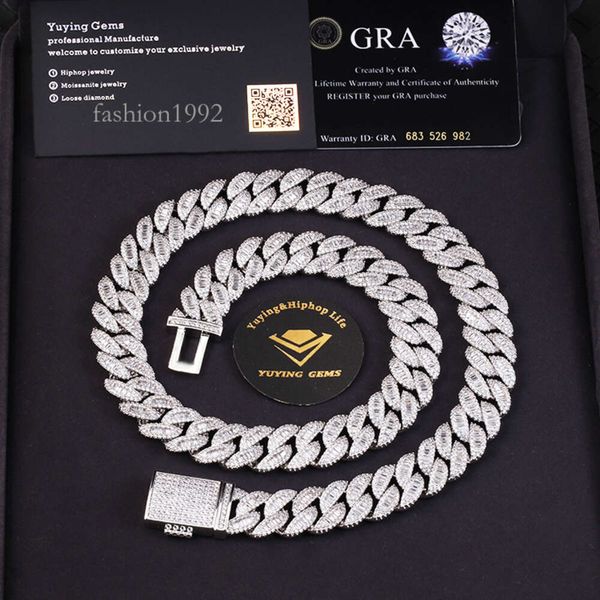 

High Quality Vvs Moissanite Diamond 20Mm Baguette Cuban Link Chain Sterling Sier Cuban Men's Necklace