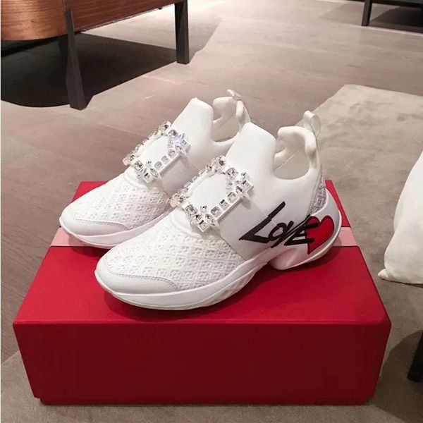 

2023 designer casual shoes roger vivier luxury quality women's mesh cloth breathable comfortable soft sneakers rhinestones sparkling sh, Black