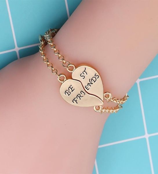 

charm 2 pcsset friends bracelets for women girls puzzle heart bangles gold silver friendship forever bff jewelry gift 20199324477, Golden;silver