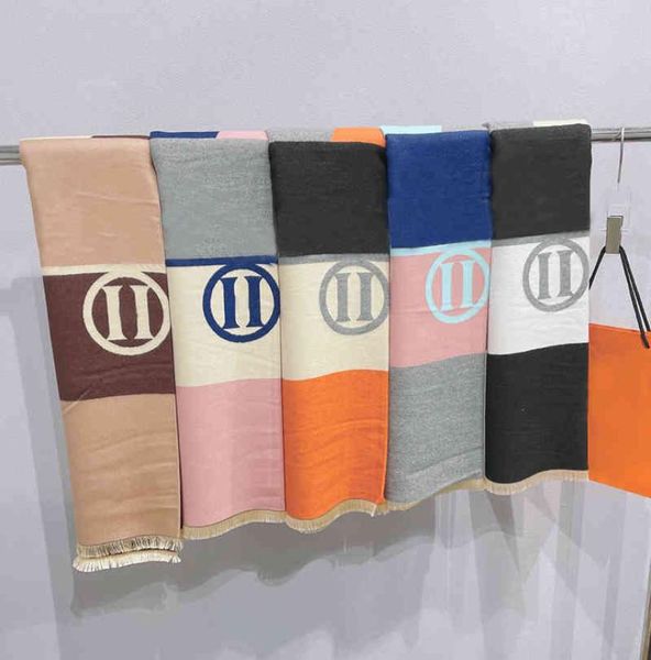 

womens designer scarf for man fashion trendy letter h color contrast luxury soft wool silk scarfs shawl neck wrap sapeee2508455, Blue;gray