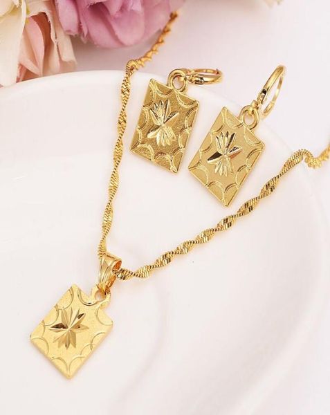 

african dubaii india arab fashion shield pendant necklace set women party gift 24k yellow solid gold filled square earrings jewelr3545378, Silver