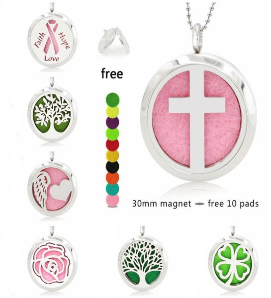 

cross heart wing ribbon 30mm magnet stainless steel diffuser necklace pendant essential oil aromatherapy perfume locket 10 pads n3944637, Silver