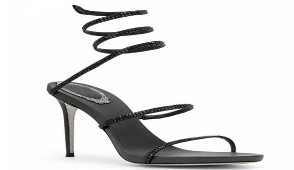 

diamond rene caovilla crystal high heel sandals women039s ankle snake wrap serpentine drill ladies wedding banquet highheeled 6936159, Black