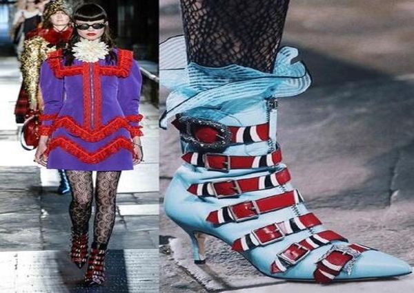 

autumn black leather snake ankle boots women pointed toe snake buckle high heel shoes femme back zipper catwalk martin boots woman9024841