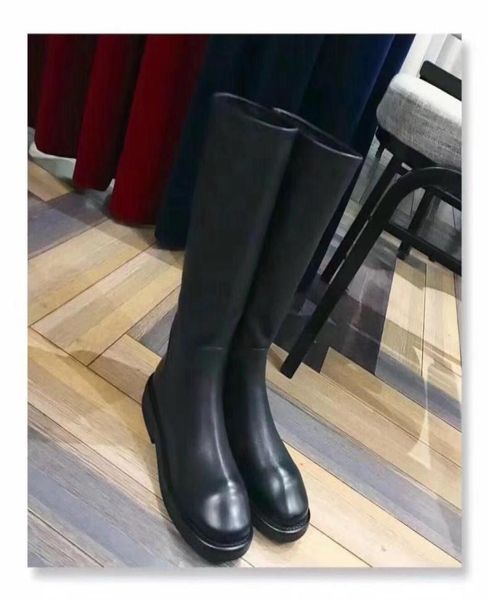 

fashionville 2019091703 40 blackwhite calf skin soft genuine leather knee high boots flats8369115, Black