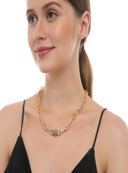 

hiphop big chains chokers necklaces for women punk jewelry vintage lock pendant necklace puck statement colliers fashion bijoux 204572158, Golden;silver