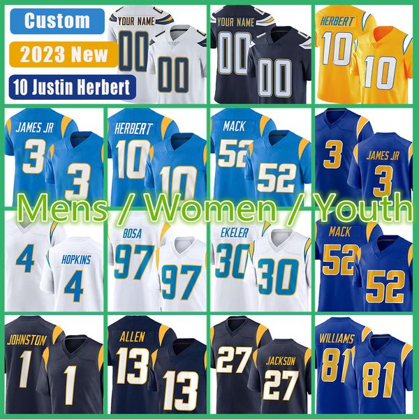 

justin herbert football jersey custom joey bosa khalil mack derwin james jr. keenan allen dustin hopkins austin ekeler quentin johnston j.c., Black;red