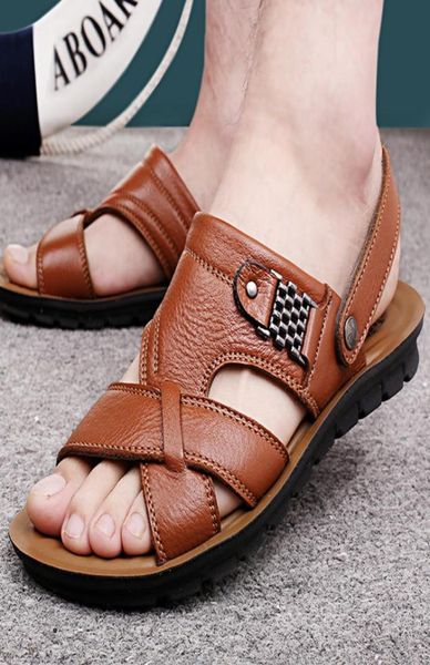 

big size men huarache summer cow leather shoes for man casual fashion slipper non slip wearproof cowskin sandals for men zy3179679905, Black