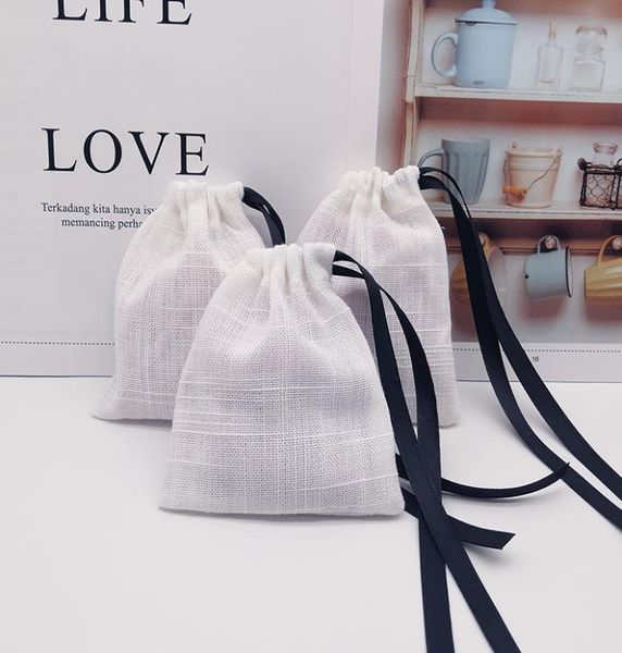 

white cotton jewelry gift bags with satin ribbon drawstring jewellery cosmetic storage crafts packing pouches for boutique retail 7705239, Pink;blue