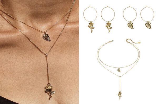 

rongho design vintage metal rose flower pendant necklaces for women fashion jewelry gold heart choker necklace1031281, Silver