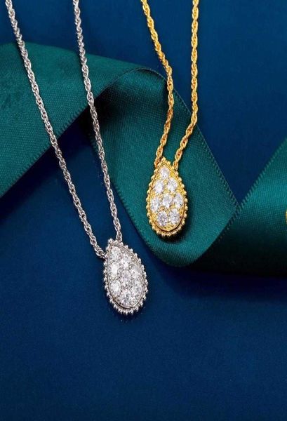 

brand pure 925 sterling silver jewelry for women water drop diamond pendant gold necklace cute lovely design fine luxury8297075
