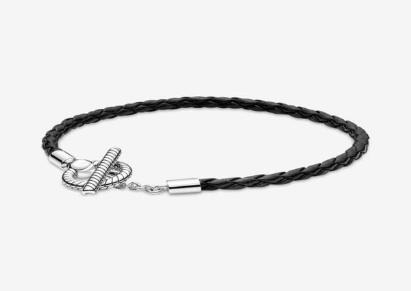 

moments bracelet 100 925 sterling silver braided leather tbar bracelet fashion jewelry accessories25453276727359, Golden;silver