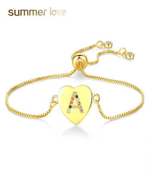 

fashion 26 initial letter charm bracelet gold plated cubic zirconia 26 a to z adjustable english alphabet bracelet for women jewel9778026, Black