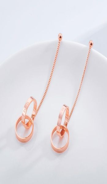

women039s long earrings fashion personality creative long double circle tassel earrings titanium steel rose gold color4225438, Silver
