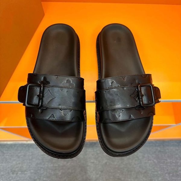 

mule waterfront men women slide sandals designer shoes luxury slide summer fashion wide flat slippery thick sandals slipper flip flops 04, Black