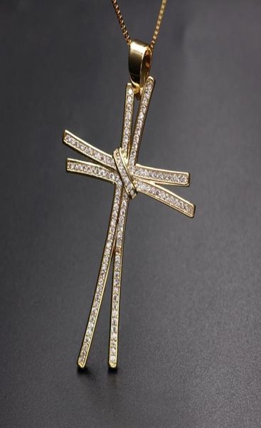 

unique design luxury full pave cubic zirconia cross pendant necklace gold color chain charm personality women necklace jewelry y121376247, Silver