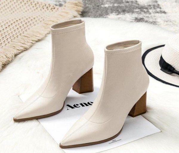 

2020 new winter gentlewoman pointed toe fashion women bottine high chunky heels lady mujer boots fashion lady shoes 3347181, Black