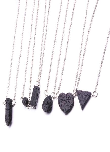 

goldsilver color trilateraldrop black lava necklace stone beads aromatherapy essential oil perfume diffuser pendant necklace jew5475649, Silver