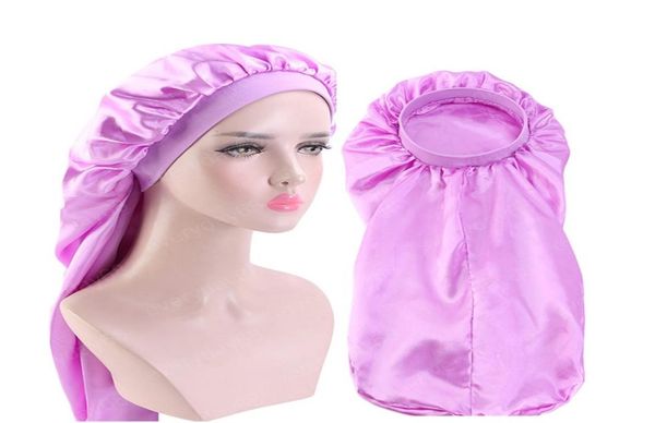 

satin bonnet double layer silky lined long bonnet solid color night sleep cap for long braids head wrap hair care ladies hat6202017, Blue;gray