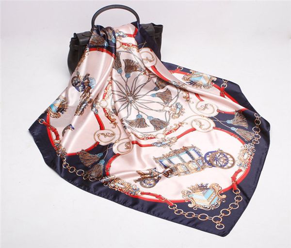 

2019 summer fashion new luxury silk scarf with a 90cm printed square3751278, Blue;gray