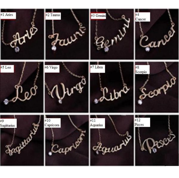 

on fashion jewelry 12 zodiac signs letter pendants necklace korean women ladies chokers sweater chain mix whole 4631274, Silver