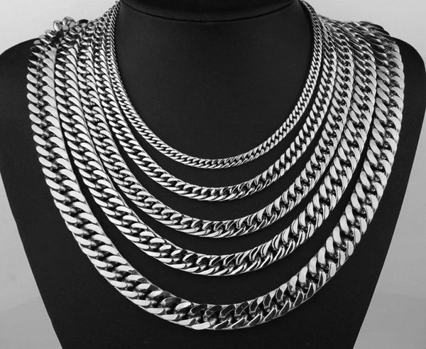 

68101214mm wide stainless steel cuban miami chains necklaces big heavy flat link chain for men hip hop rock jewelry 24quot6189626, Silver