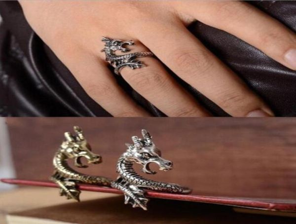 

charms punk rock fashion exaggerated dragon shaped rings for men and women adjustable size7857726, Golden;silver