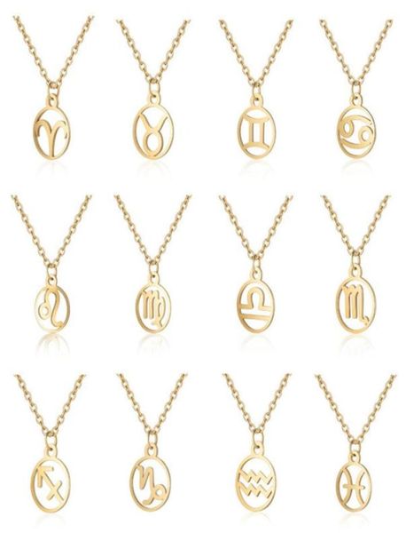 

12 horoscope zodiac sign necklace gold silver constellations stainless steel pendant necklace men women jewelry gift8169263