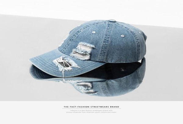 

denim holes damaged casual baseball caps fashion streetwear mens hat adjustable brand summer snapback cx2007148481392, Blue;gray