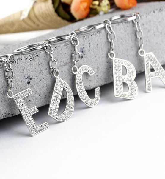 

26 a to z crystal english letters initial keychain key rings holders bag pendant charm fashion jewelry gift drop 9144259, Silver
