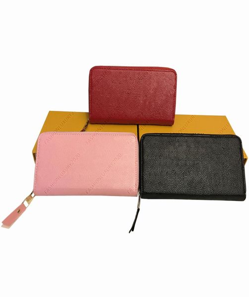 

whole fashion 3 colors single zipper pocke men women leather wallet lady ladies long purse card holde with box card dust bag 27434225, Red;black