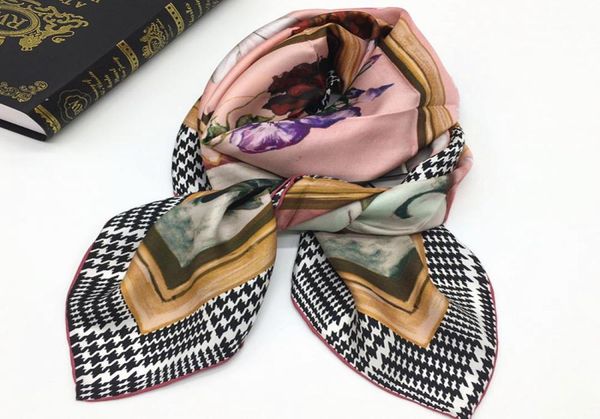 

whole design women039s square scarf 100 twill silk material print rose pattern size 110cm 110cm1472230, Blue;gray