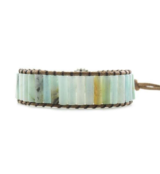 

trendy natural stone wrap bracelet for women boho gift ethnic oblong tube beads black stripped onyx picasso stone amazonite fashio2855605