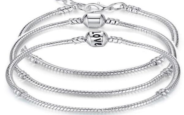 

antique 925 sterling silver charm bracelets european 3mm chain fit charms bead bangle bracelet for women6359046, Black