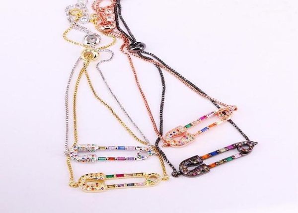 

link chain 6pcs fashion adjusted bracelet colorful zirconia rainbow cz pin link bracelets jewelry for women19621611, Black