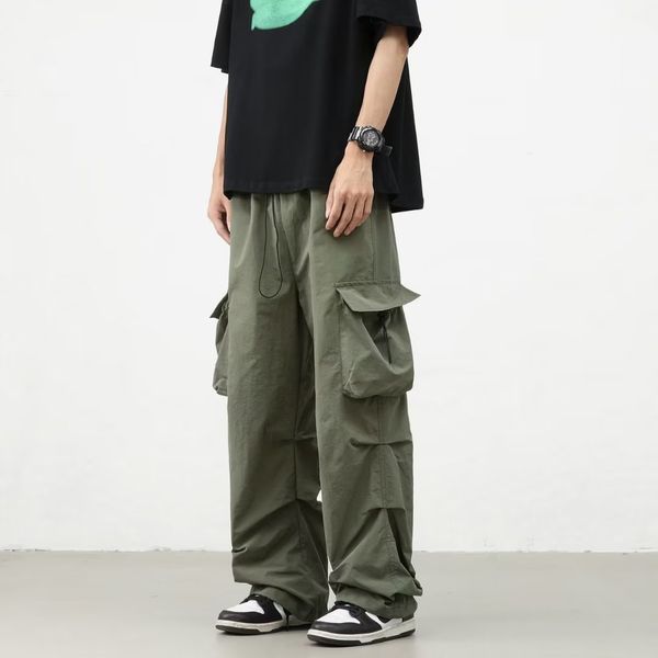 

cargo pants new ultra-thin quick dry loose straight leg bundle foot large pocket overalls high street lengthening stack feeling, Black