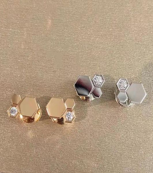 

18k rose gold earrings 925 silver studs for women slim stacking honeycomb rings wedding ring luxury jewelry no box2855209, Golden;silver