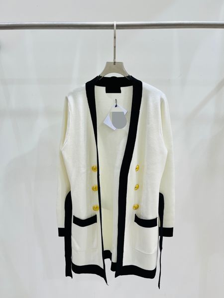 

905 2023 autumn brand same style sweater long sleeve v neck cardigan white fashion womens clothes womens qian, White;black