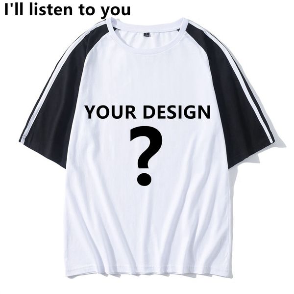

cotton custom t shirt design your logo short sleeve men women tee front back both side personalized fake two pieces tshirt designer, White