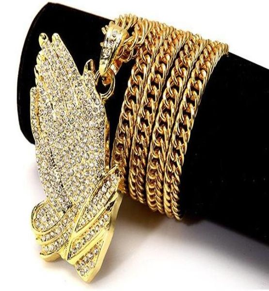 

new silver praying hands hiphop bling necklace mens 18k gold religous jewlry iced out prayer jesus women men gift plating wl0175834993