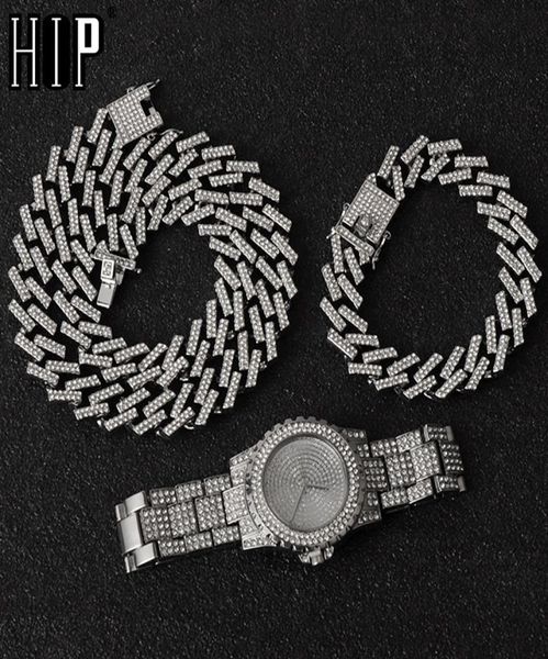 

hip hop necklace watchbracelet bling iced out miami zircon cuban prong pave rhinestone men bracelet necklace for men jewelry6566119, Silver