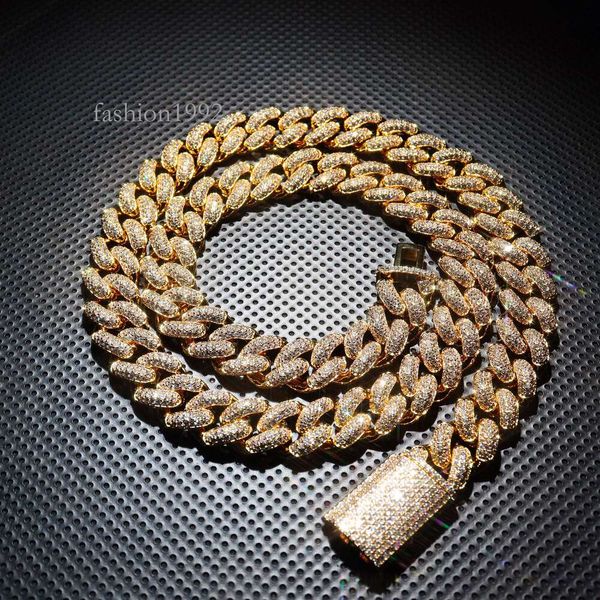 

17Mm Hot Sale New European And American Necklace Sier Moissanite Inlaid Men's Fashion Hip-Hop Popular Cuban Chain