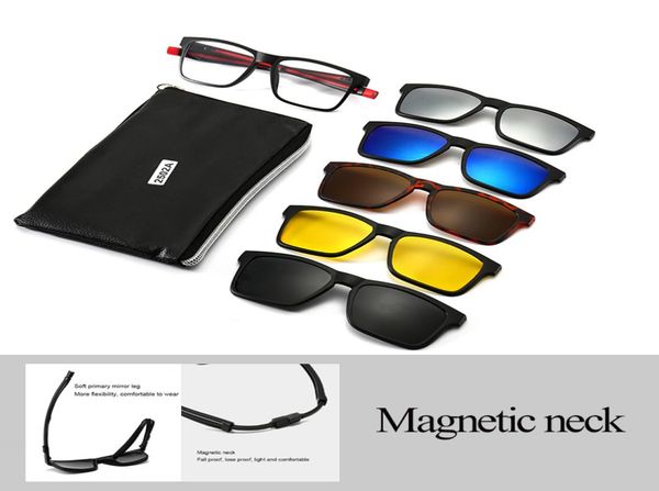 

glasses retro sunglasses with 5 pcs interchangeable lenses for men women unbreakable tr90 frame clipon uv protection sun7590660, White;black