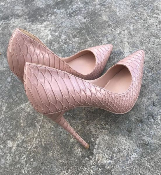 

europe and america new fashion naked color snake high heel shoes 12cm sharp pointed shoes black snake pattern 43 yards 44 yards8617740