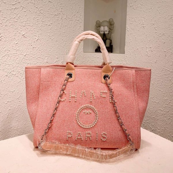 

luxury women's classics handbags evening bags brand ch designers women beach bag canvas embroidered large female shopping handbag pearl, Black;red