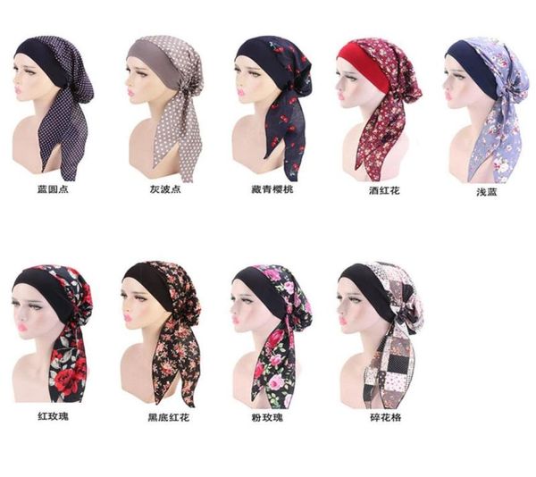 

10pcslot women chemo loss cap velvet bandana turban long tail pirate hat headwrap ladies elastic hair cap headband cotton6240432, Blue;gray